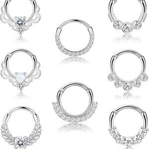 Versatile 8PCS 16G Stainless Steel Septum Clicker Rings - Unique Styles Included
